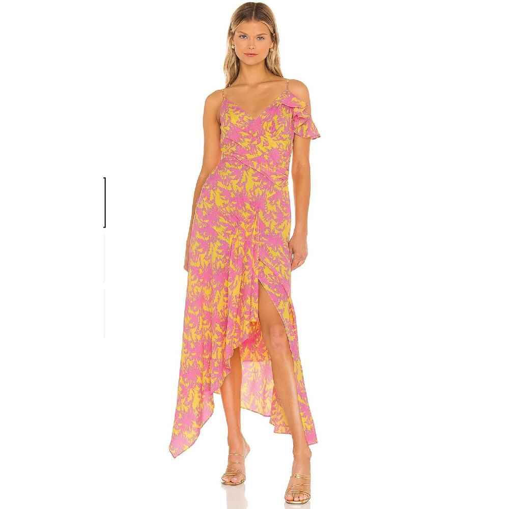 Diane Von Furstenberg NWT Irene Midi Dress Pink Yellow Print Sz 10